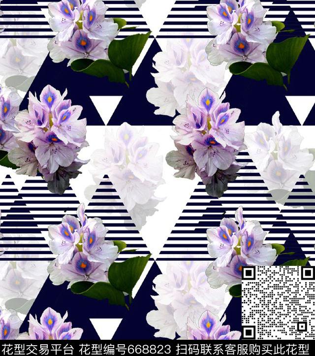 水葫芦和三角.jpg - 668823 - 花卉 三角形 色块 - 数码印花花型 － 女装花型设计 － 瓦栏