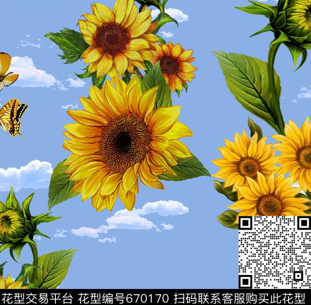 向日葵.jpg - 670170 - 大花 向日葵 花朵 - 数码印花花型 － 女装花型设计 － 瓦栏