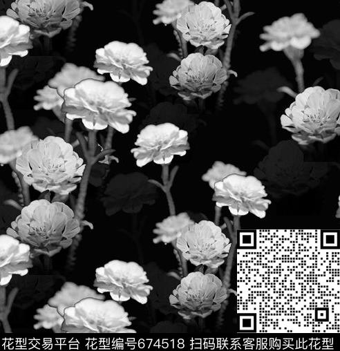 黑白花卉.jpg - 674518 - 小碎花 大花 花朵 - 数码印花花型 － 其他花型设计 － 瓦栏
