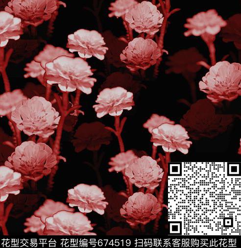 黑红花卉.jpg - 674519 - 小碎花 大花 花朵 - 数码印花花型 － 其他花型设计 － 瓦栏