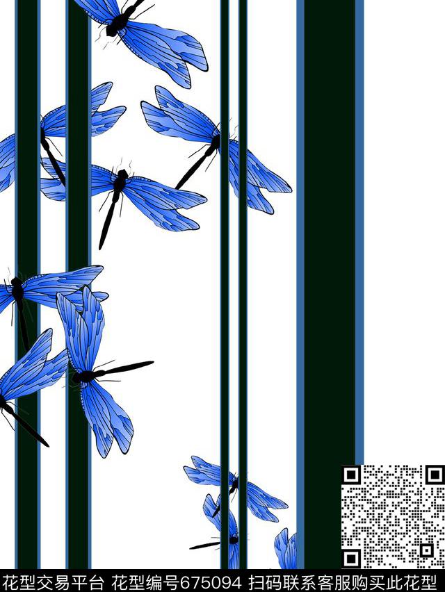 蜻蜓兰.jpg - 675094 - 昆虫 条纹 - 数码印花花型 － 女装花型设计 － 瓦栏