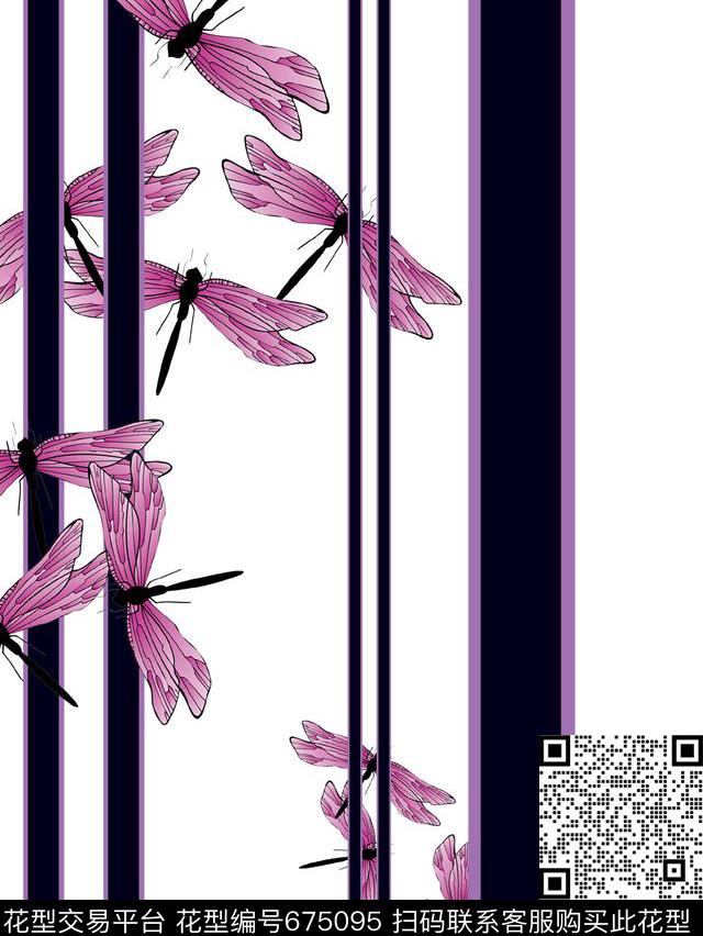 蜻蜓紫.jpg - 675095 - 昆虫 条纹 - 数码印花花型 － 女装花型设计 － 瓦栏