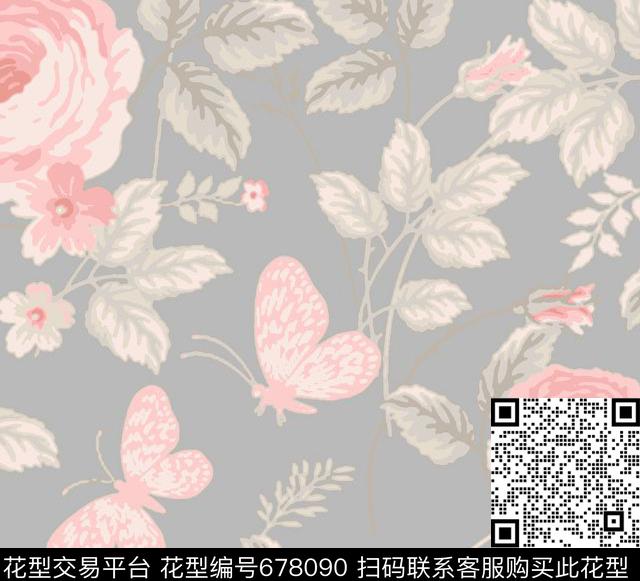 TL-160405-1.jpg - 678090 - 花卉 蝴蝶 - 数码印花花型 － 床品花型设计 － 瓦栏