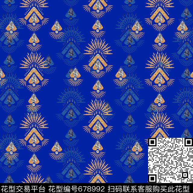 民族钻石花纹蓝.jpg - 678992 - 民族风 宝石民族图案 - 数码印花花型 － 女装花型设计 － 瓦栏