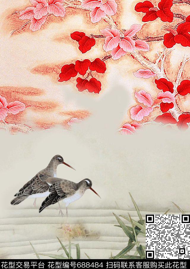 cf-607-29-04.jpg - 688484 - 风景 工笔 国画 - 数码印花花型 － 女装花型设计 － 瓦栏