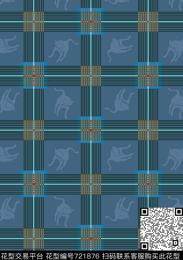猫趣-1.tif - 721876 - 格子 抽象 花卉 - 数码印花花型 － 男装花型设计 － 瓦栏