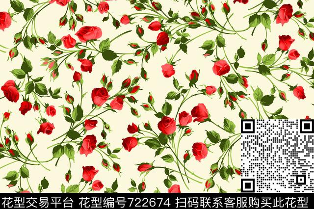 ITC-020.tif - 722674 - 花朵 玫瑰 花卉 - 传统印花花型 － 女装花型设计 － 瓦栏