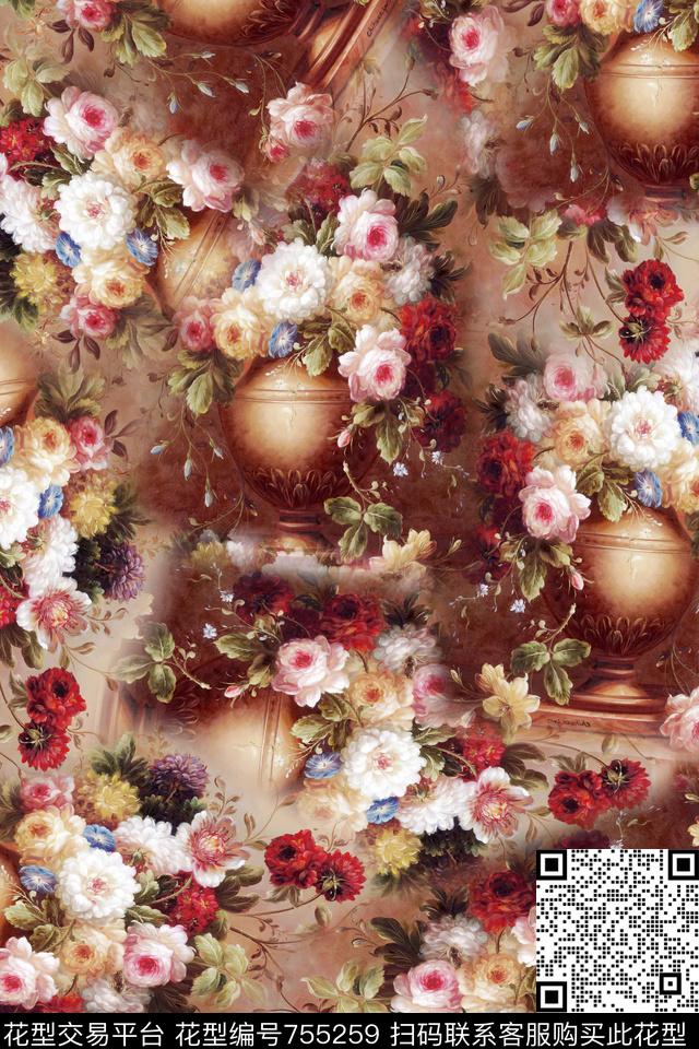 HX6.jpg - 755259 - 花卉背景 手绘花卉 花型 - 数码印花花型 － 女装花型设计 － 瓦栏