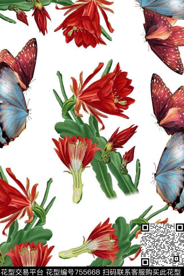 HX41.jpg - 755668 - 花卉· 红色花卉 蝴蝶 - 数码印花花型 － 女装花型设计 － 瓦栏
