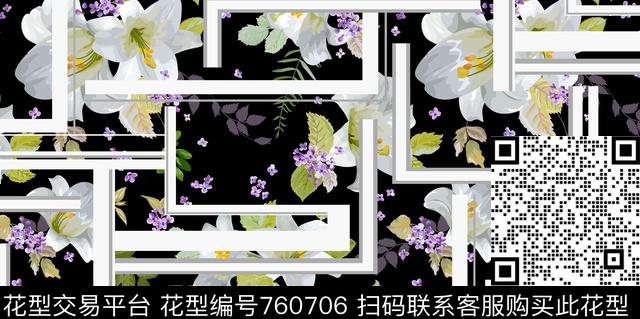 hyl0067.jpg - 760706 - 百合 花卉 几何 - 传统印花花型 － 女装花型设计 － 瓦栏