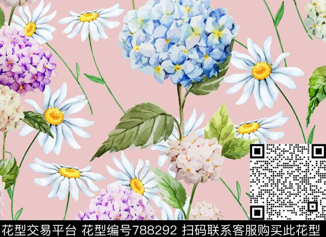 17-217a-1.jpg - 788292 - 花卉 手绘花卉 绣球花 - 传统印花花型 － 女装花型设计 － 瓦栏