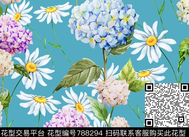 17-217a-2.jpg - 788294 - 花卉 手绘花卉 绣球花 - 传统印花花型 － 女装花型设计 － 瓦栏