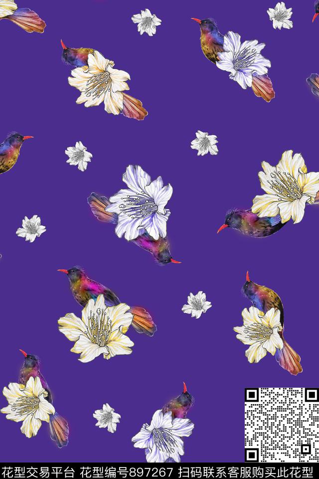 AL-042.jpg - 897267 - 手绘花卉 线条花卉 鸟 - 数码印花花型 － 女装花型设计 － 瓦栏