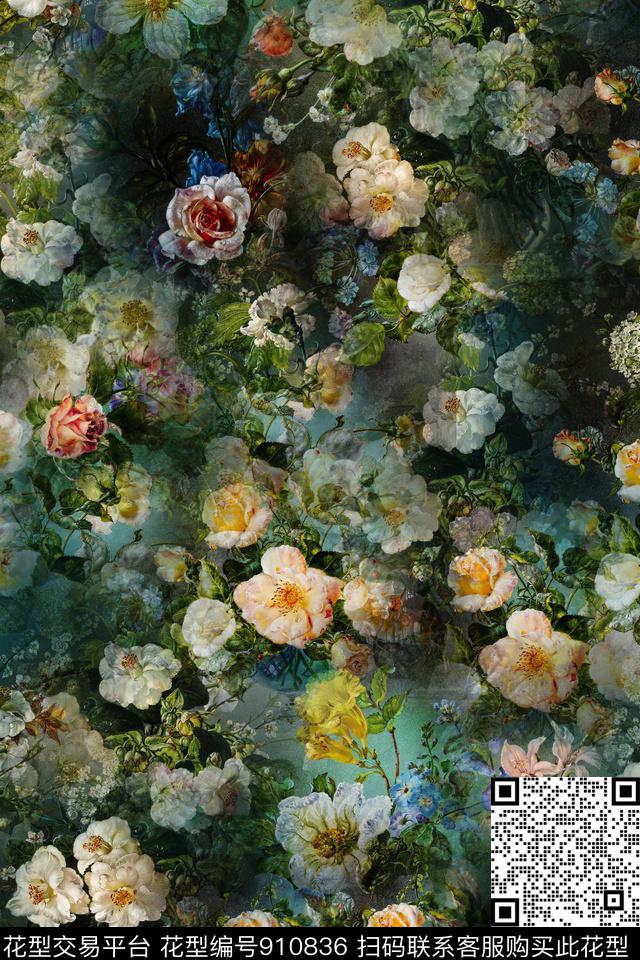 20170806 oil painting floral.jpg - 910836 - 彩底花卉 中老年 迷彩 - 数码印花花型 － 女装花型设计 － 瓦栏