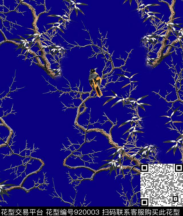 eo-3.jpg - 920003 - 树枝 鸟 竹子 - 数码印花花型 － 女装花型设计 － 瓦栏