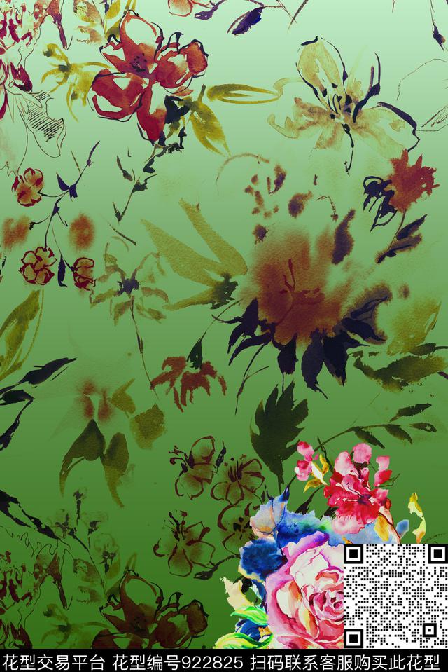 whw-0049.jpg - 922825 - 渐变 花卉 定位花 - 数码印花花型 － 女装花型设计 － 瓦栏