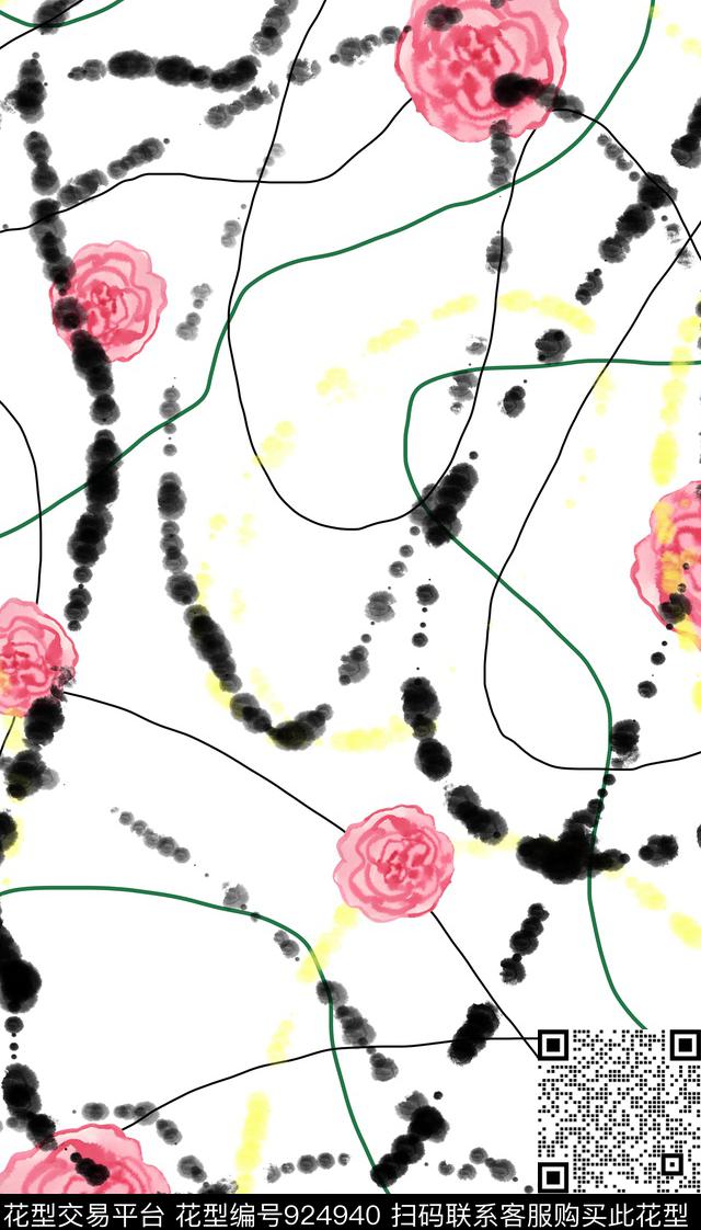 FJ--85.jpg - 924940 - 线条 肌理 手绘花卉 - 数码印花花型 － 长巾花型设计 － 瓦栏