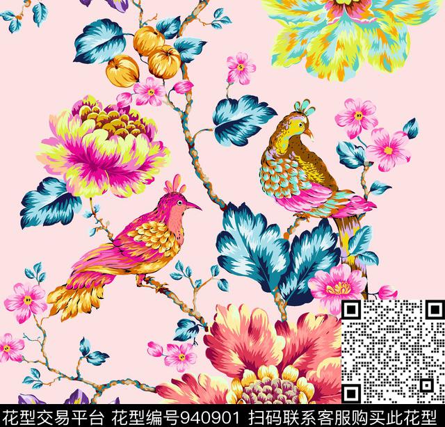 14-a.jpg - 940901 - 鸟/昆虫 花卉 动物 - 传统印花花型 － 女装花型设计 － 瓦栏