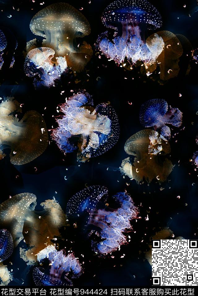 海洋水母.jpg - 944424 - 水母 海洋 神秘 - 数码印花花型 － 女装花型设计 － 瓦栏
