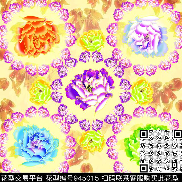 10300107.jpg - 945015 - 民族花卉 花卉 方巾 - 数码印花花型 － 方巾花型设计 － 瓦栏