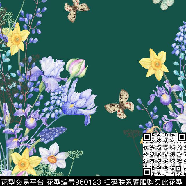 花蝴蝶1.jpg - 960123 - 小碎花 鸢尾花 花卉 - 数码印花花型 － 女装花型设计 － 瓦栏