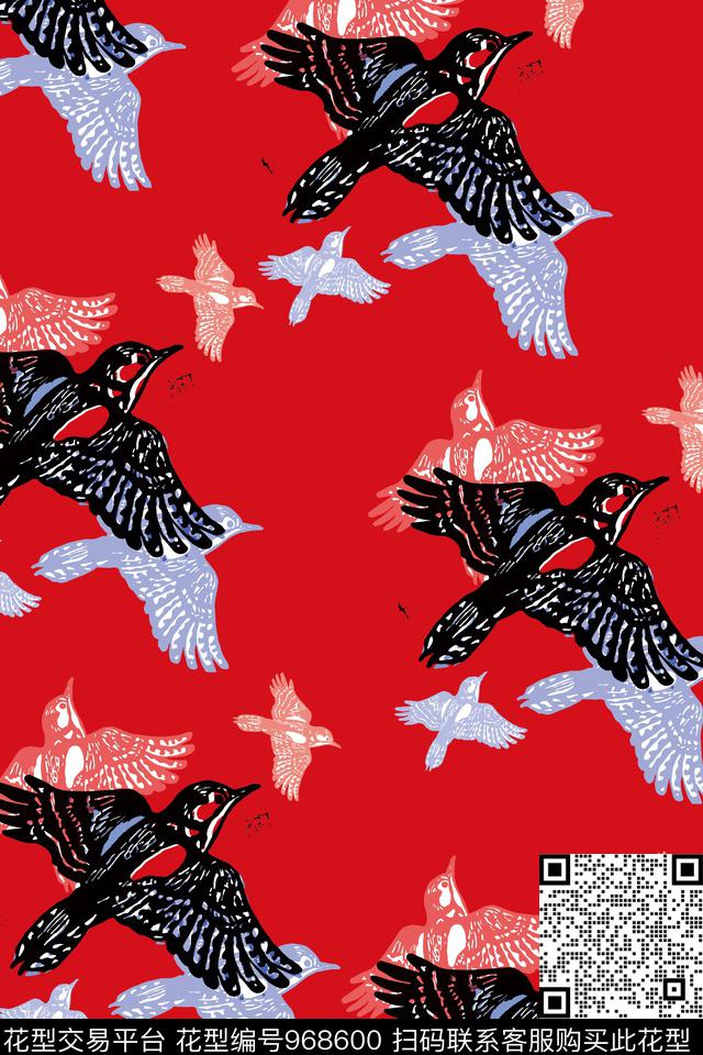 20171114001.jpg - 968600 - 趣味 比翼鸟 动物纹 - 数码印花花型 － 女装花型设计 － 瓦栏