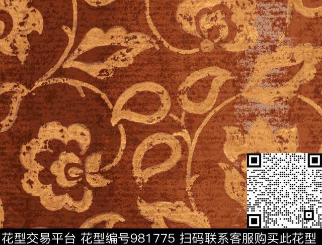 scroll sheet-v1.jpg - 981775 - 底纹 绣花花型 绿植树叶 - 传统印花花型 － 床品花型设计 － 瓦栏