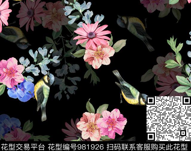 w0002.jpg - 981926 - 数码花型 鸟 围巾 - 数码印花花型 － 女装花型设计 － 瓦栏