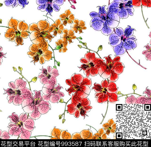 h6-2.jpg - 993587 - 水彩花卉 花卉 蝴蝶兰 - 数码印花花型 － 女装花型设计 － 瓦栏